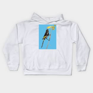 Australian Honeyeater Bird Painting - New Holland on Pale Blue Kids Hoodie